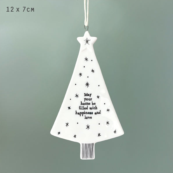 Hanging Dec: Porcelain  Christmas Tree Home Filled With Happiness  - White - East of India