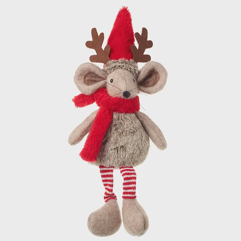 Christmas Character: Fabric Mouse Sitting With Scarf & Hat - Red - Heaven Sends