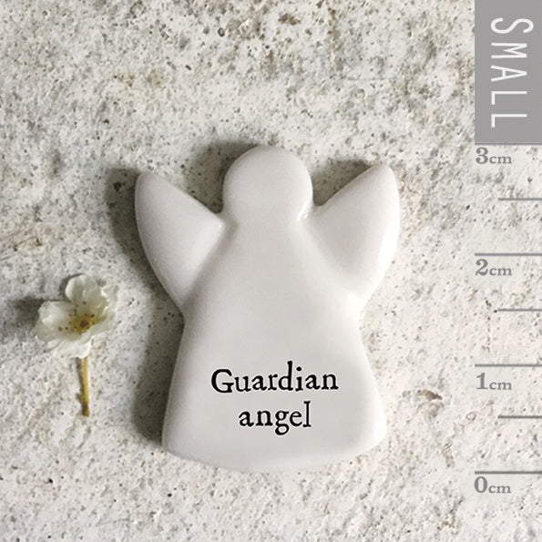 Tiny Angel Token: Porcelain Flat Guardian Angel - White - East of India