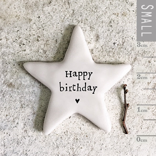 Tiny Star Token: Porcelain Flat Happy birthday - White - East of India