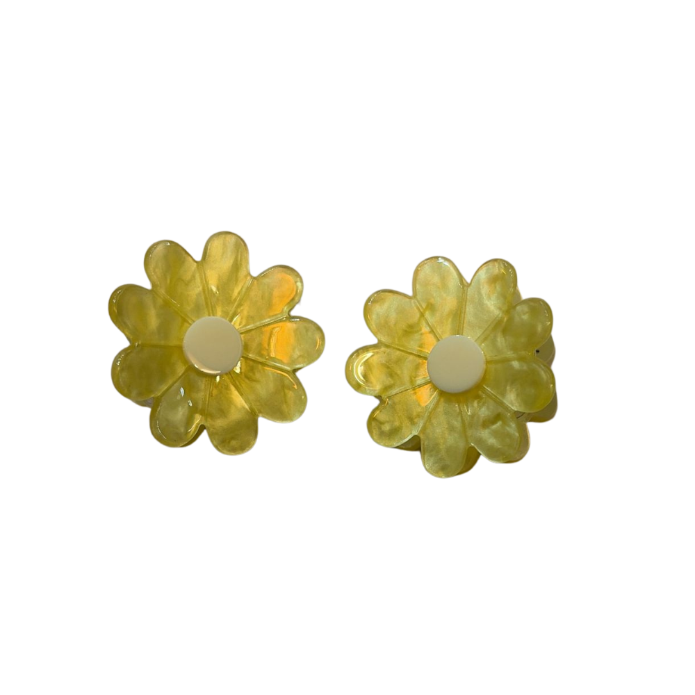 Hair Claw: Small Pack 2 Daisy Shaped  - Yellow - Red Cuckoo