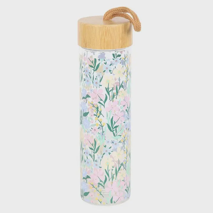 Water Bottle: Glass Bamboo Ditsy Floral - Pastel - Something Different