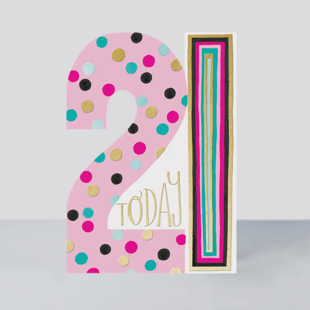 Age 21st Card: GIRL Bright Pink Spots - Pink - Rachel Ellen