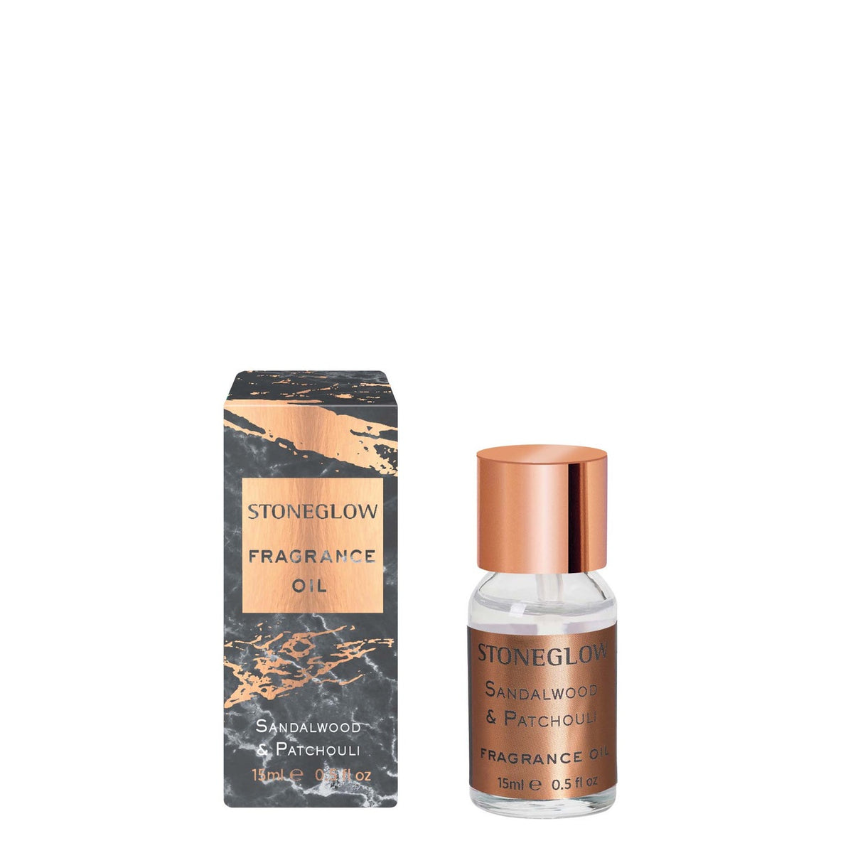 Fragrance Oil: Refill 15ml Bottle Mist Diffuser Grey Rose Gold Marble Effect Luna-  Sandalwood & Patchouli - Stoneglow