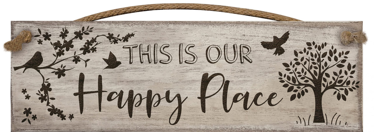 Small Plaque: Wood Engraved Message - Our home is filled with happiness