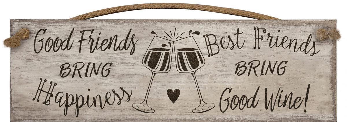 Small Plaque: Wood Engraved Message - Good friends bring happiness