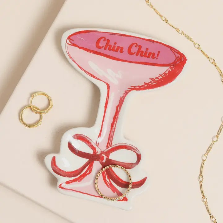 Trinket Dish: Ceramic Cocktail Glass Chin Chin - Pink - Lisa Angel