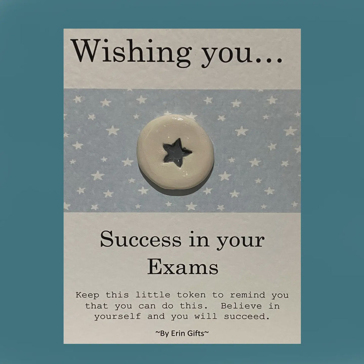 Token: Ceramic Pocket Wish Token - Wishing You Success In Your Exams  - White - By Erin Cards & Gifts