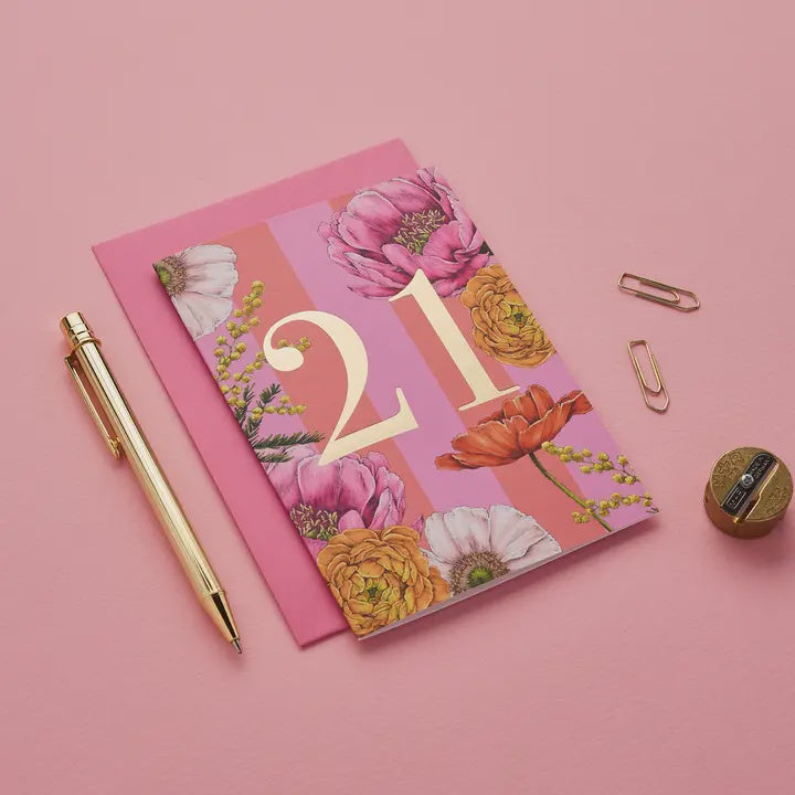 Age 21st Card: Botanical Foil - Pink - Catherine Lewis Design
