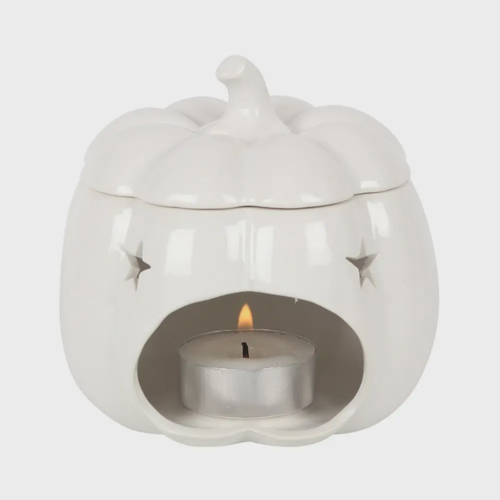 Oil Burner Wax Melter: Ceramic Pumpkin Shaped - White - Something Different