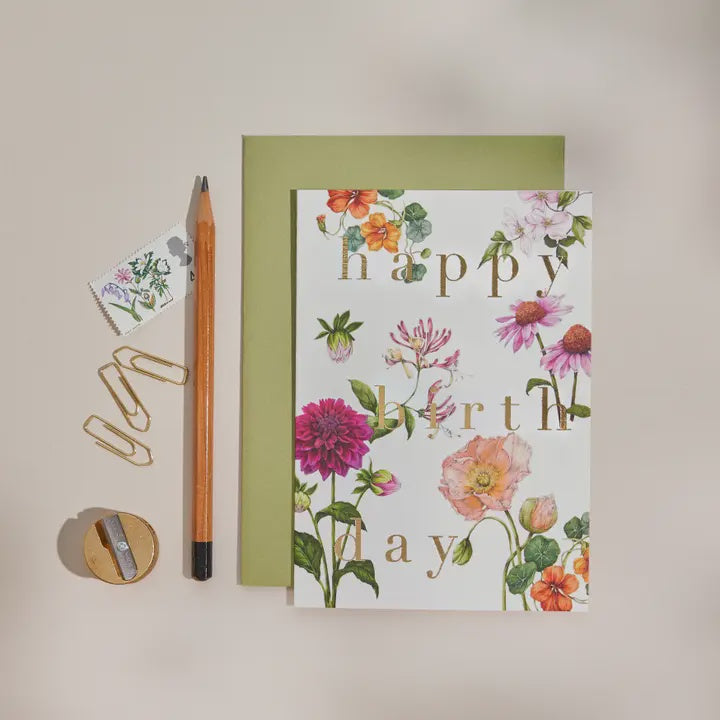 Birthday Card: Bountiful Blooms Happy Birthday - Catherine Lewis Design