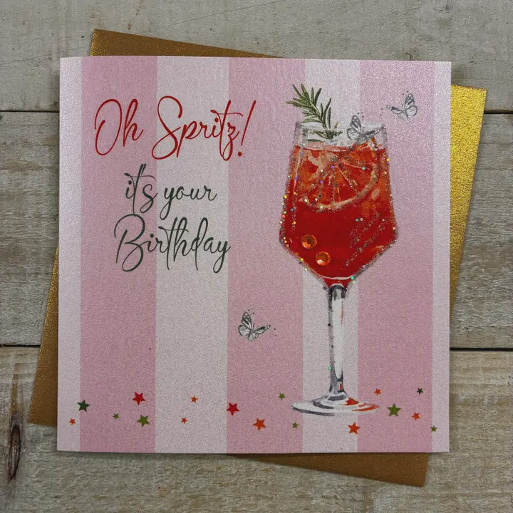 Birthday Card: Aperol Spritz Hand Finished - White Cotton Cards”
