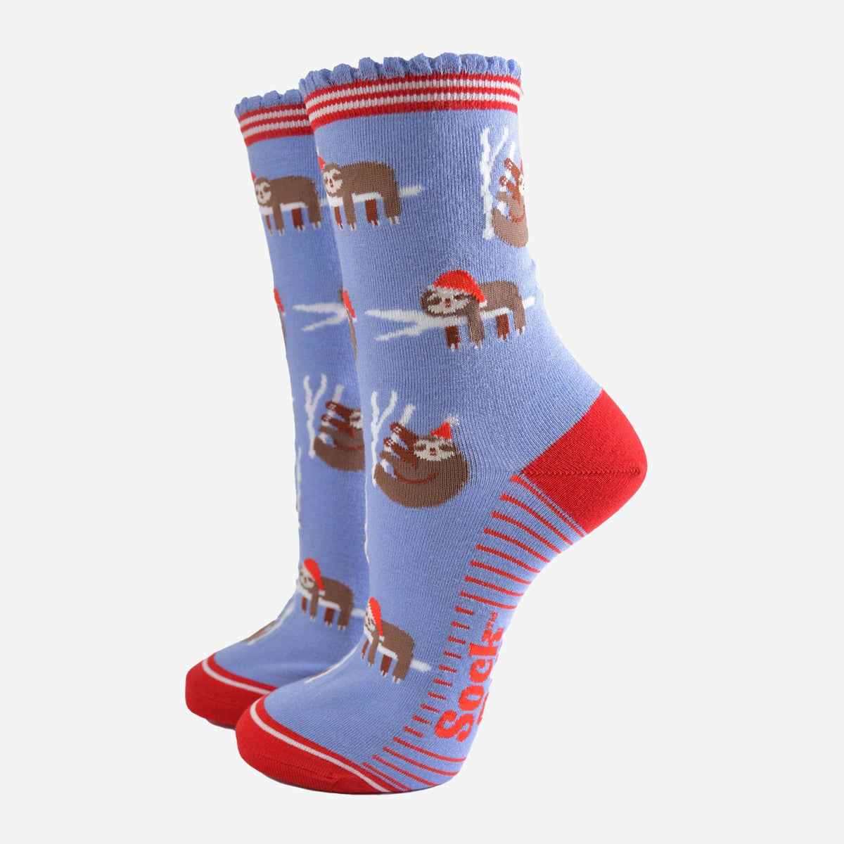 Ladies Socks: Bamboo Christmas Sloth - Blue - Sock Talk