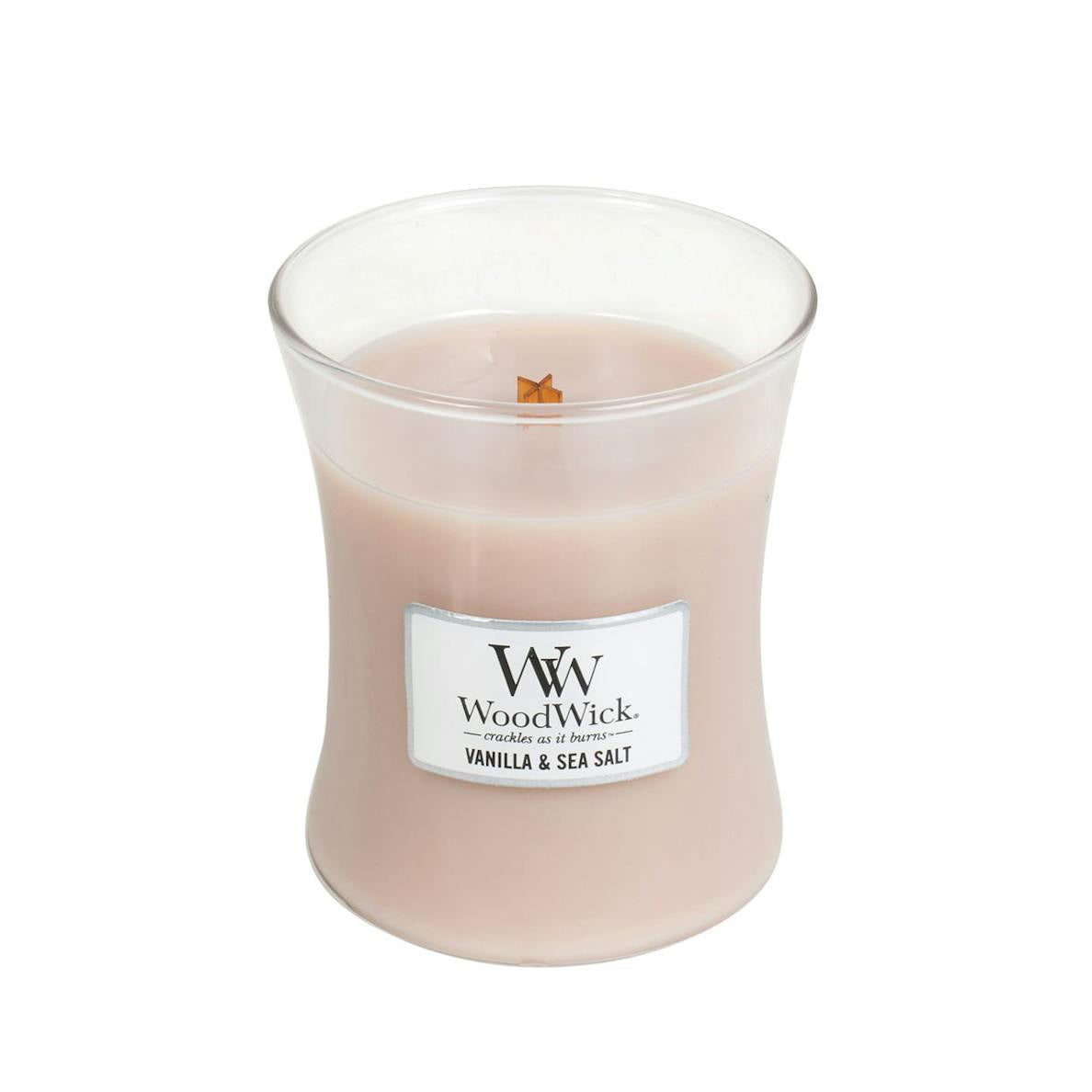 Candle: Scented Woodwick Glass Medium Jar 10oz - Vanilla & Sea Salt