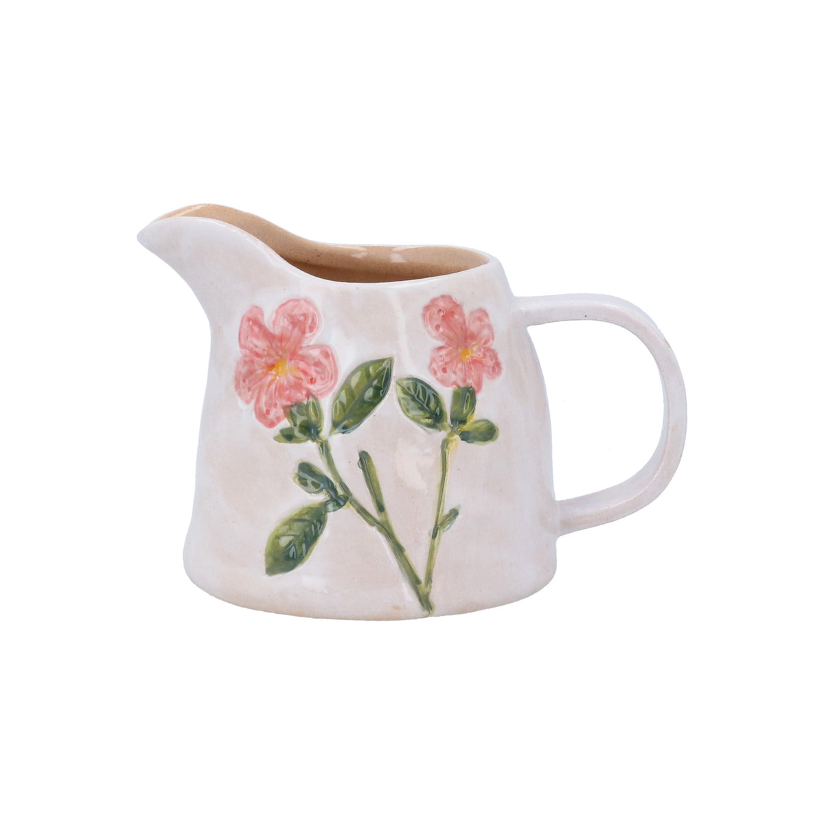 Jug: Ceramic Milk Pink Flower - White - Gisela Graham
