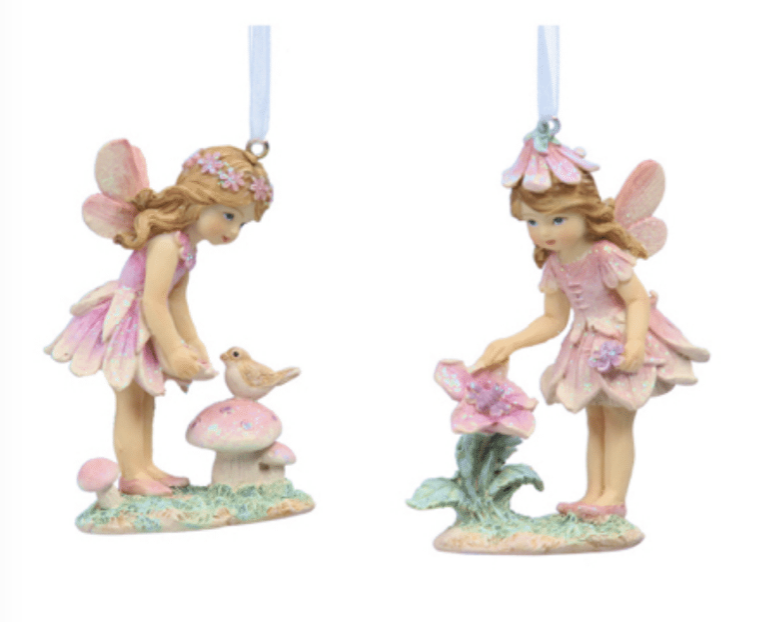 Easter Tree Decoration: Resin Standing Flower Fairy PERFECT PASTELS - Pink & Green - Gisela Graham