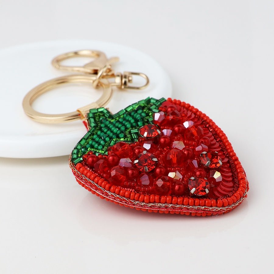 Keyring: Beaded Strawberry - Red - POM