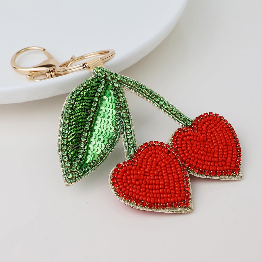 Keyring: Beaded Cherries - Red  - POM