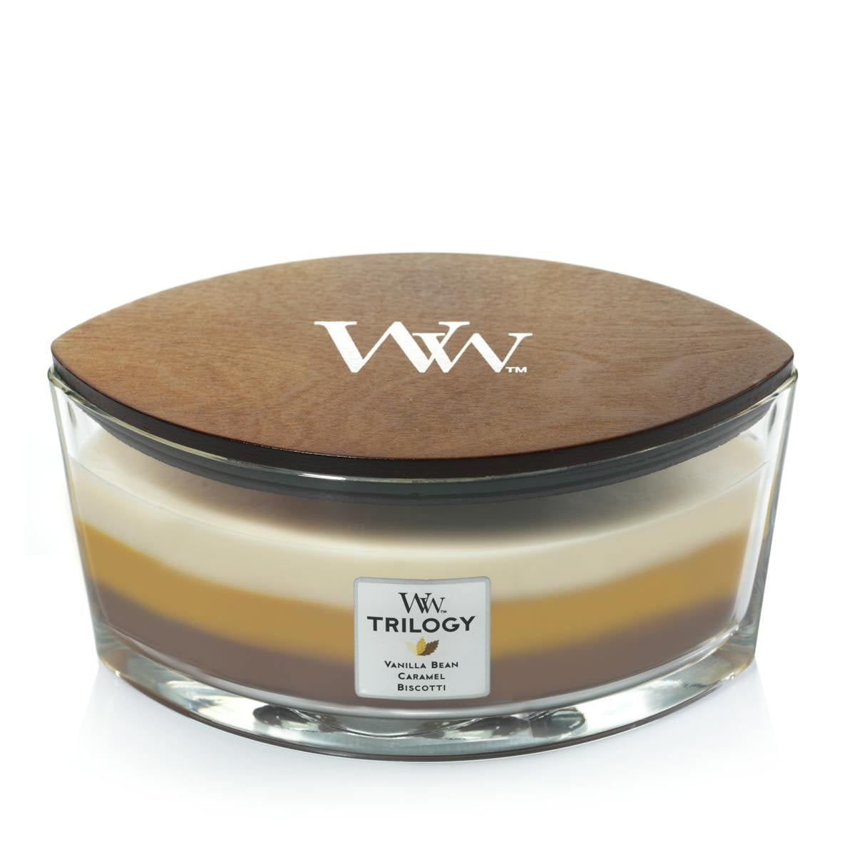 Candle: Scented Hearthwick Trilogy Glass Ellipse 16oz - Cafe Sweets - Vanilla Bean, Caramel & Biscotti - Woodwick