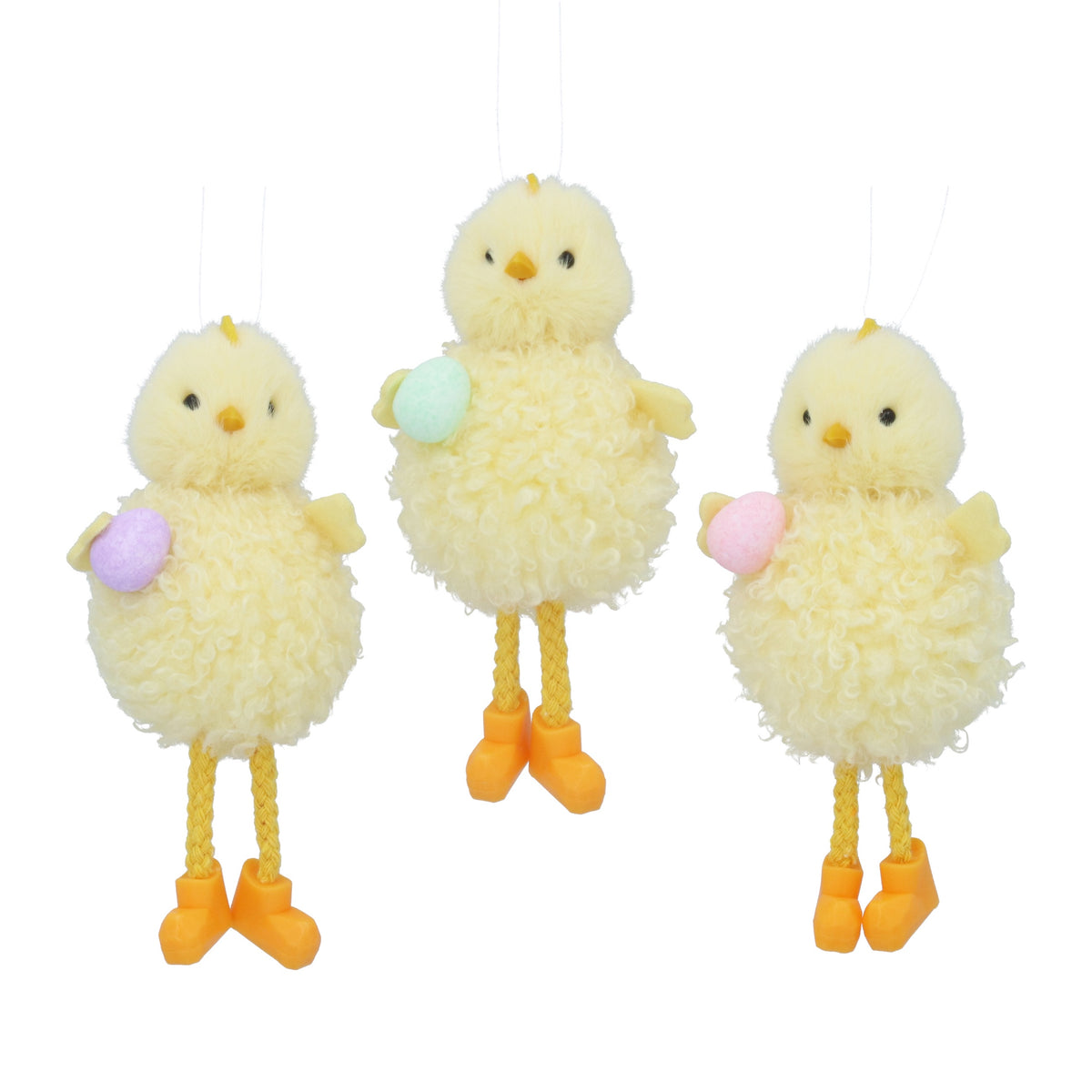 Easter Hanging Dec: Fabric Fluffy Chick With Egg - Yellow - Gisela Graham