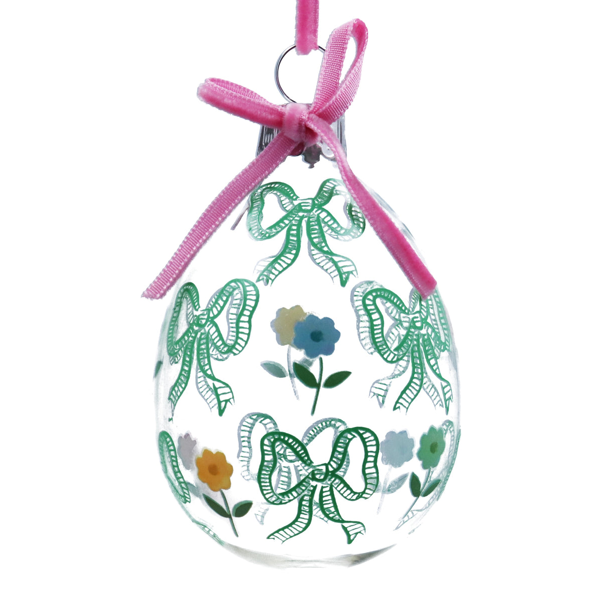 Easter Hanging Dec: Glass Egg Bows- Pastel - Gisela Graham