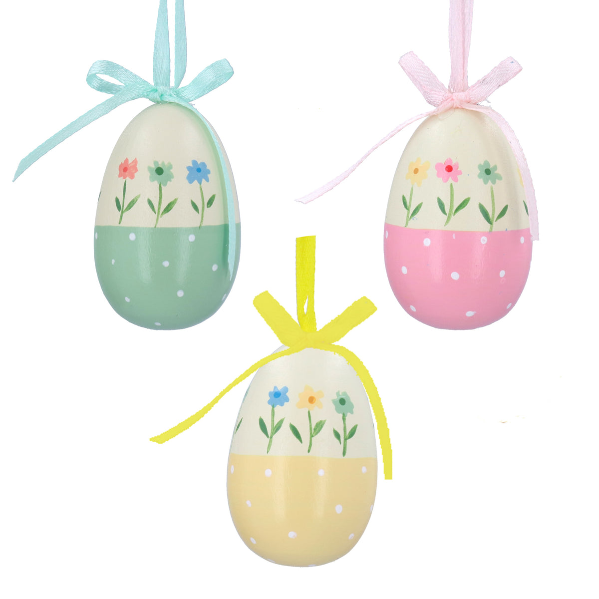 Easter Hanging Dec: Wooden Egg Meadow Flowers & Spots - Pastel - Gisela Graham