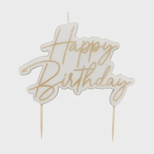Birthday Candle: Wax Happy Birthday Cake Topper - White - Hootyballo