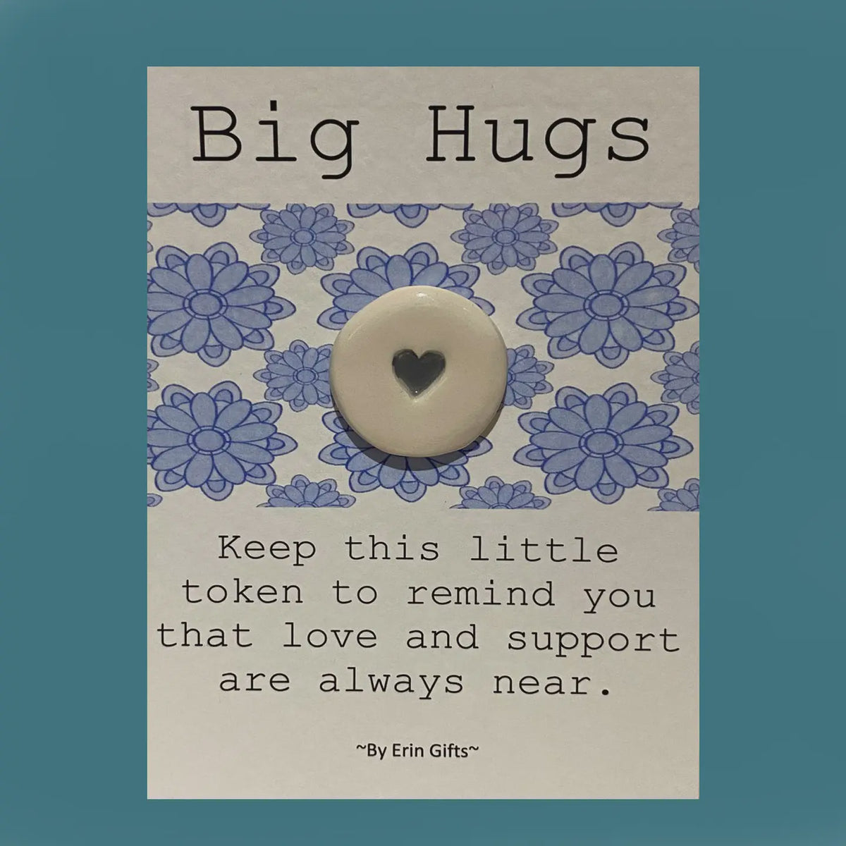 Token: Ceramic Pocket Wish Token - Big Hugs - White - By Erin Cards & Gifts