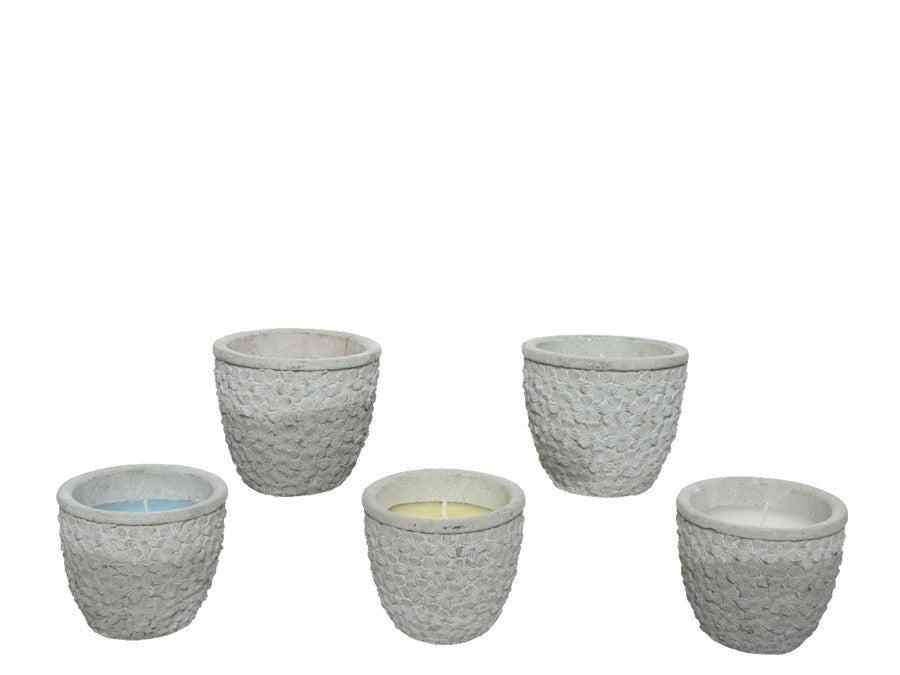 Candle: Cement Outdoor Citronella Round  Flower Design  - Assorted Colours