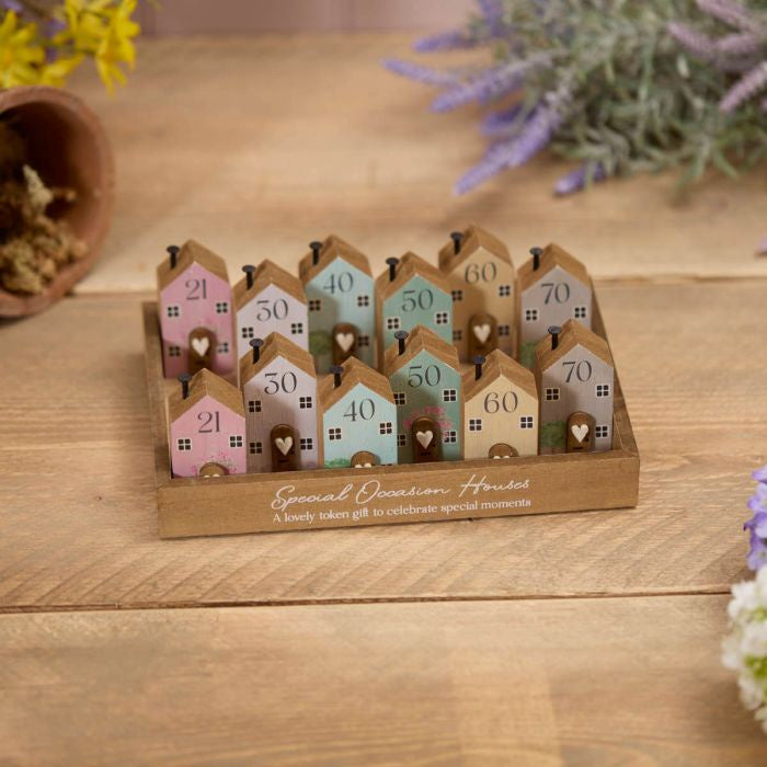 Ornament: Wood House Birthday Age Natural - Assorted Colours - Langs