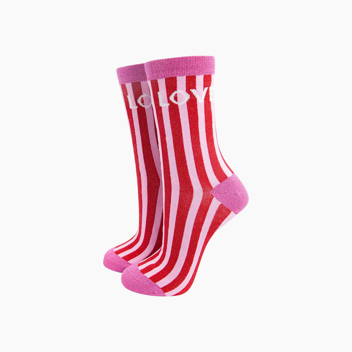 Ladies Socks: Love Stripes Combed Cotton Glitter  in Red/Pink - Sock Talk