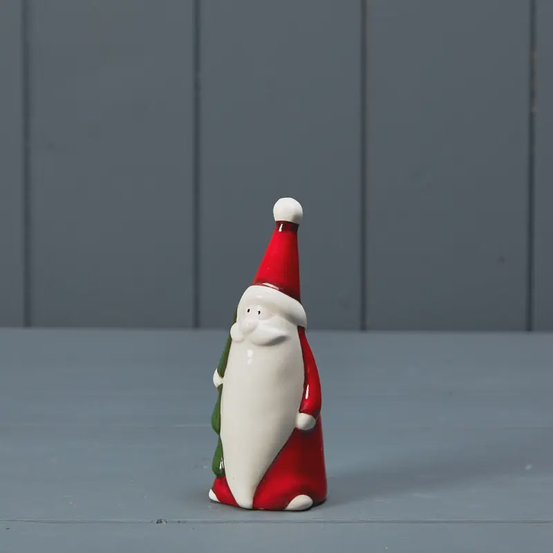 Christmas Ornament: Ceramic Santa Small Red & White Holding Tree - Satchville