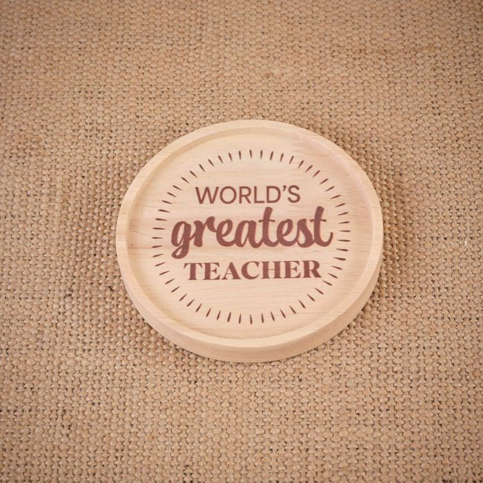 Coaster - Round Lipped Wooden World's Greatest Teacher  - Brown  - Langs