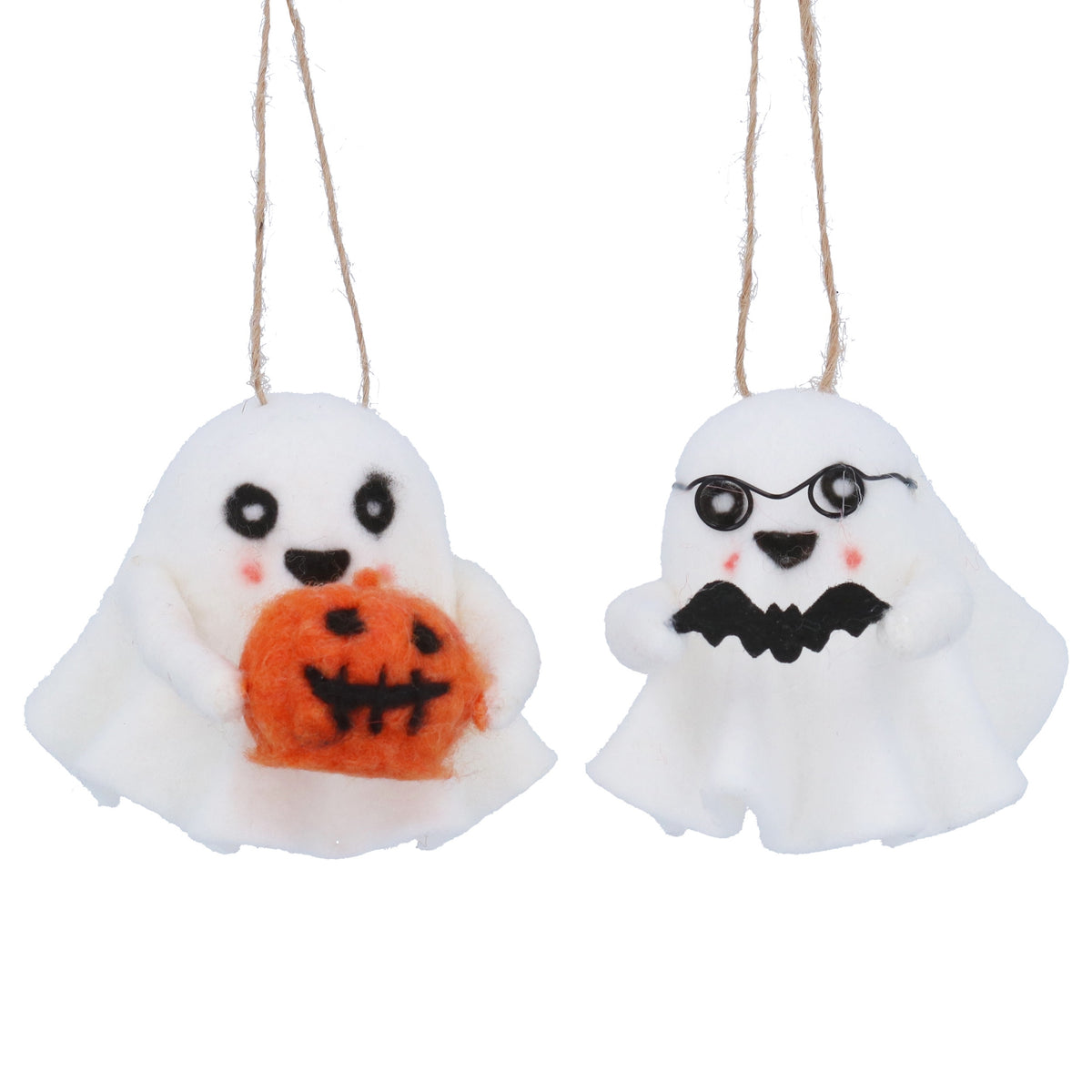 Halloween Hanging Dec: Mixed Wool Ghost   - White - Gisela Graham