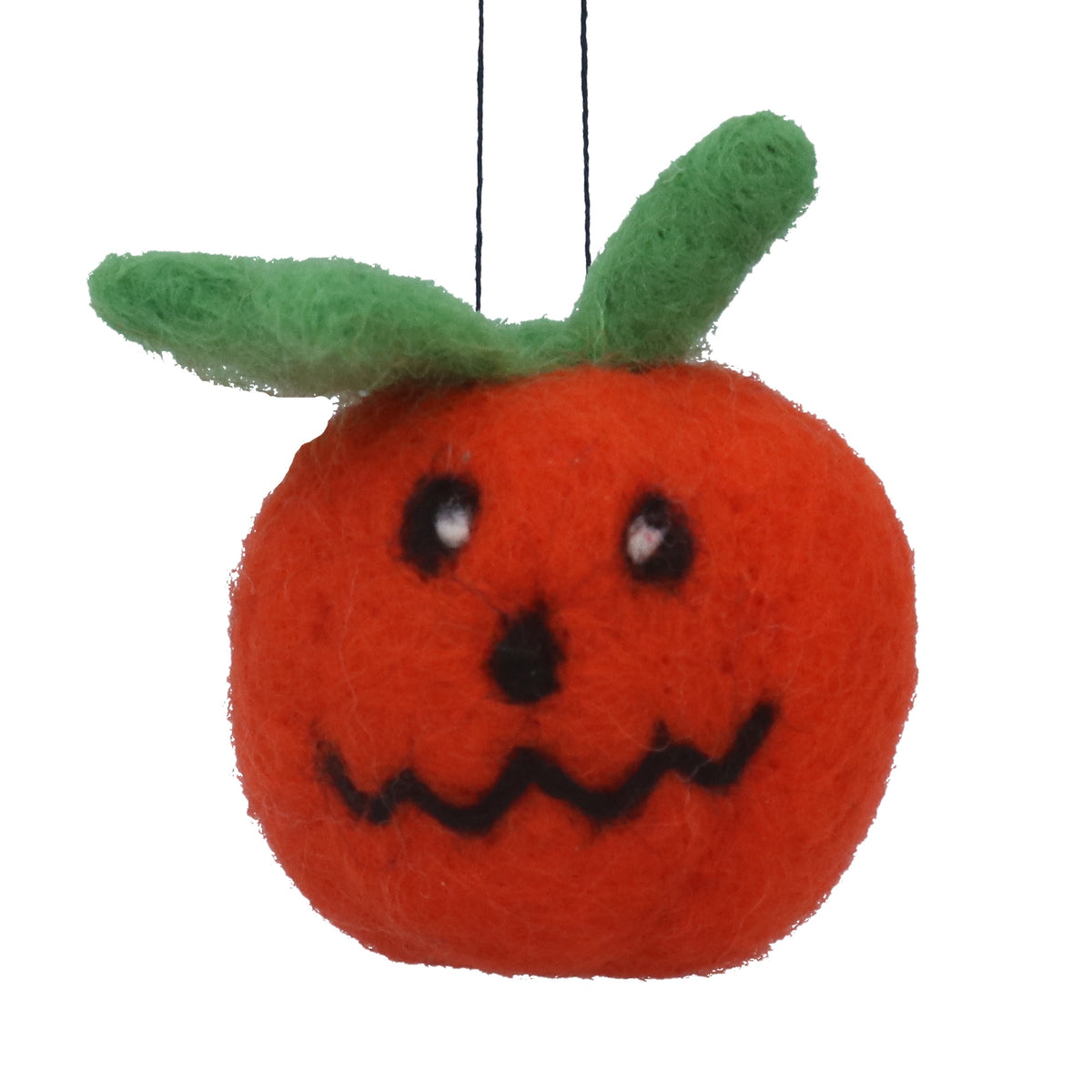 Halloween Hanging Dec: Mixed Wool Jack-O-Lantern Pumpkin  - Orange - Gisela Graham