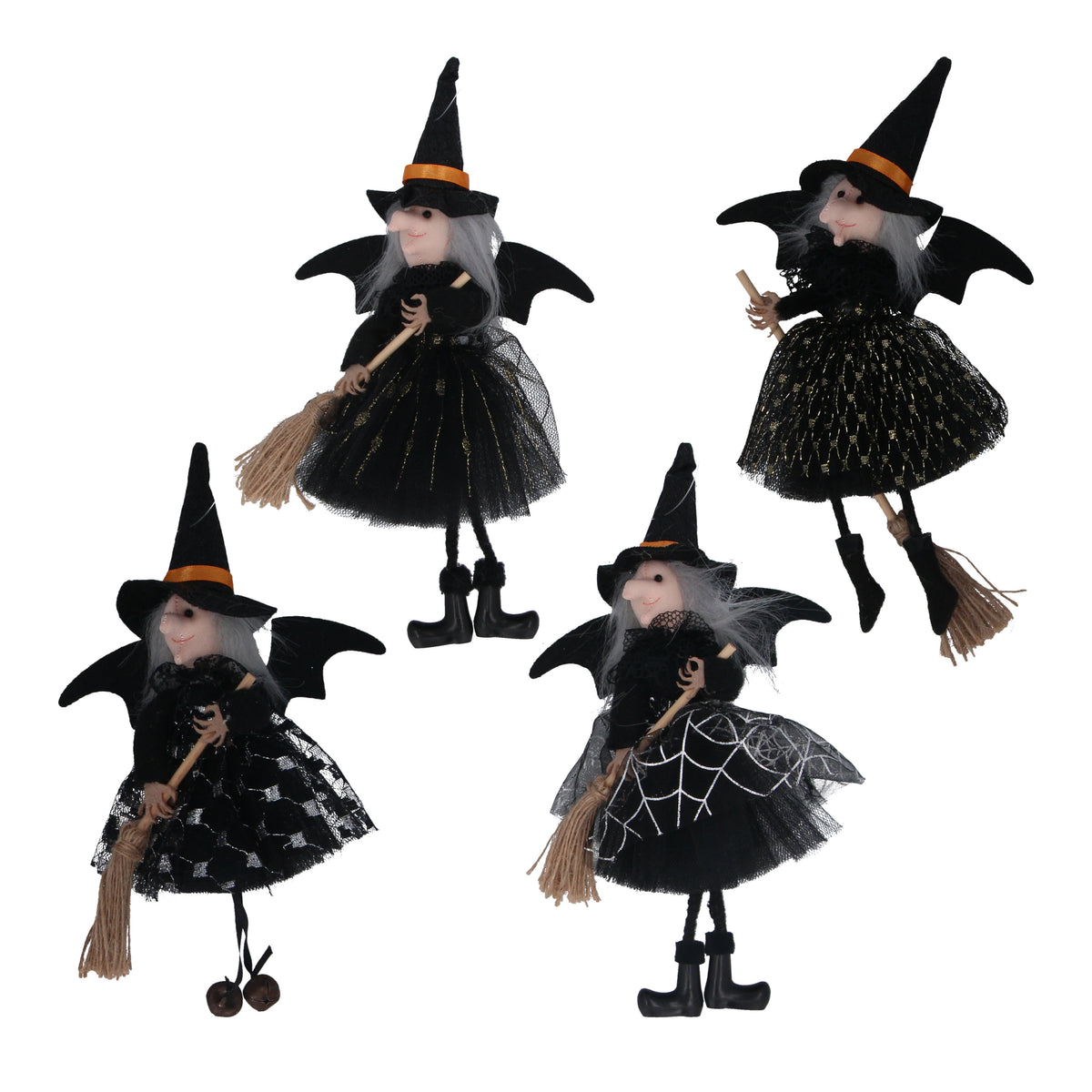 Halloween Hanging Dec: Fabric Witch Sequin - Black - Gisela Graham