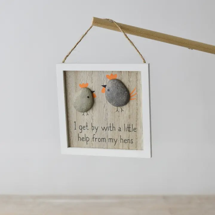 Hanging Dec: Wood I get By with The Little Help from My Hens Framed - Grey - Gainsborough Giftware