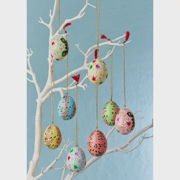 Easter Tree Decoration: Kashmiri Flower Handpainted Easter Egg Hanging Decoration - Namaste