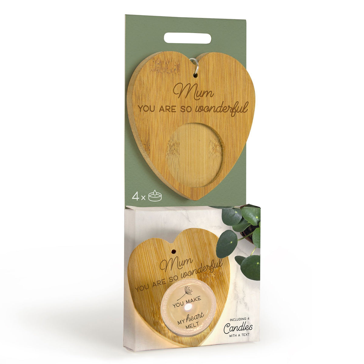 Tealight Holder: Bamboo 4 Tea Lights Mum You Are So Wonderful - Natural - CELEBRATIONS