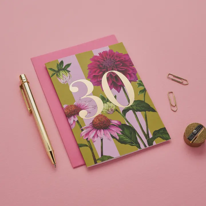 Age 30th Card: Botanical Foil - Pink - Catherine Lewis Design