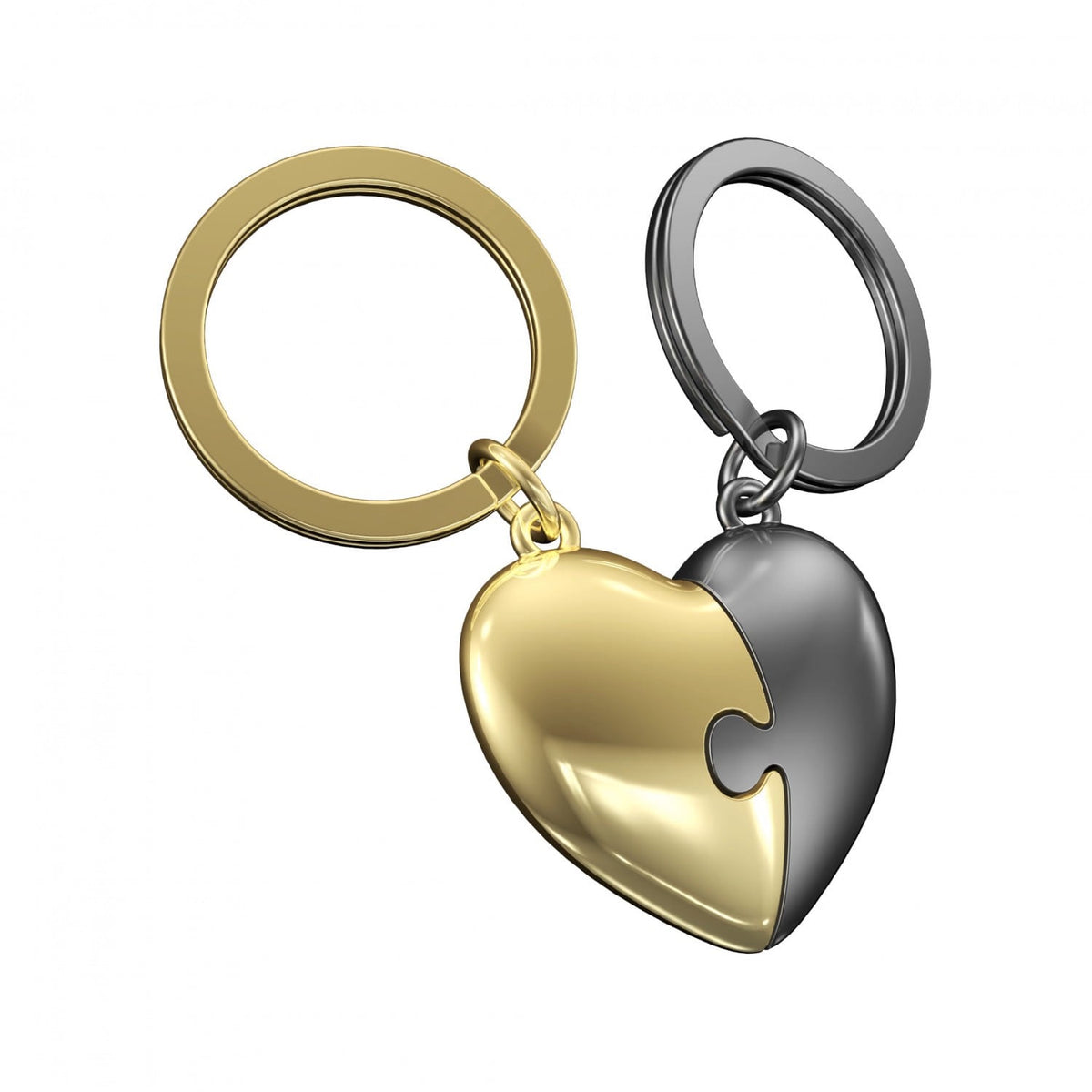 Keyring Set 2: Metal  Heart Puzzle  - Gold & Grey - Metalmorphose