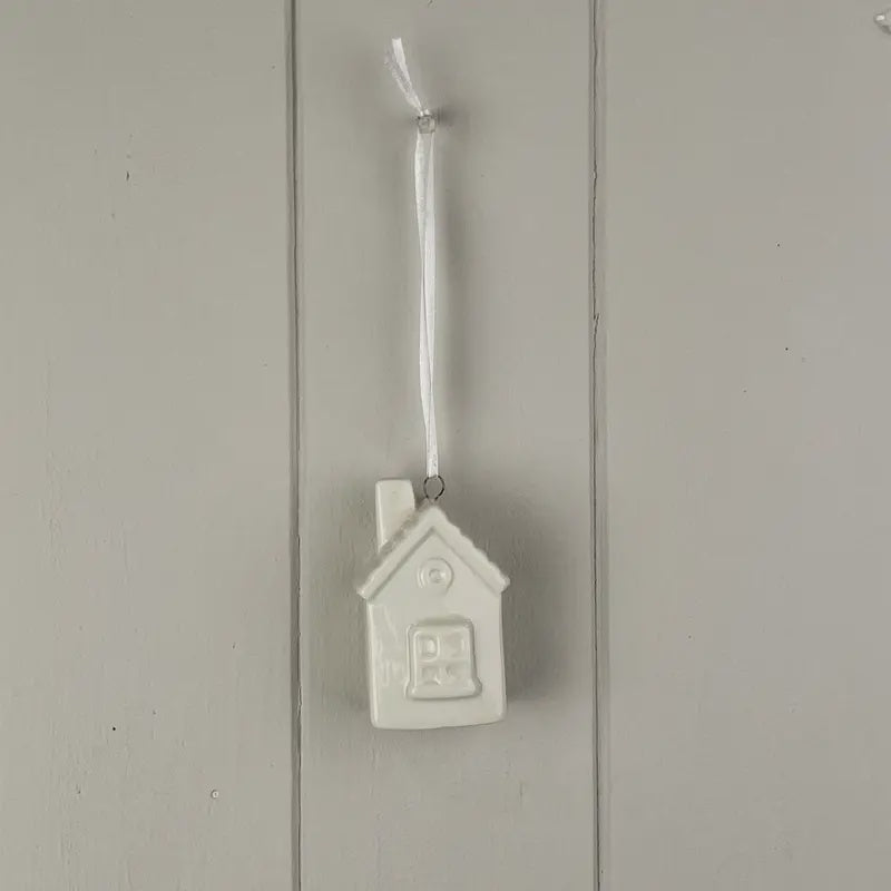 Christmas Hanging Dec: Ceramic House - White - Satchville Gifts Co