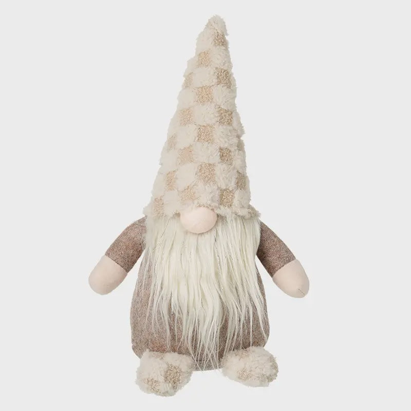 Christmas Character: Fabric Sitting  Gonk Chequered Hat- Brown