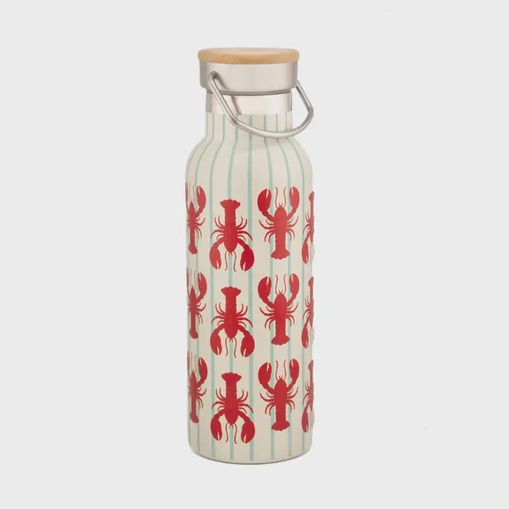 Water Bottle: Metal Striped Lobster - Sass & Belle