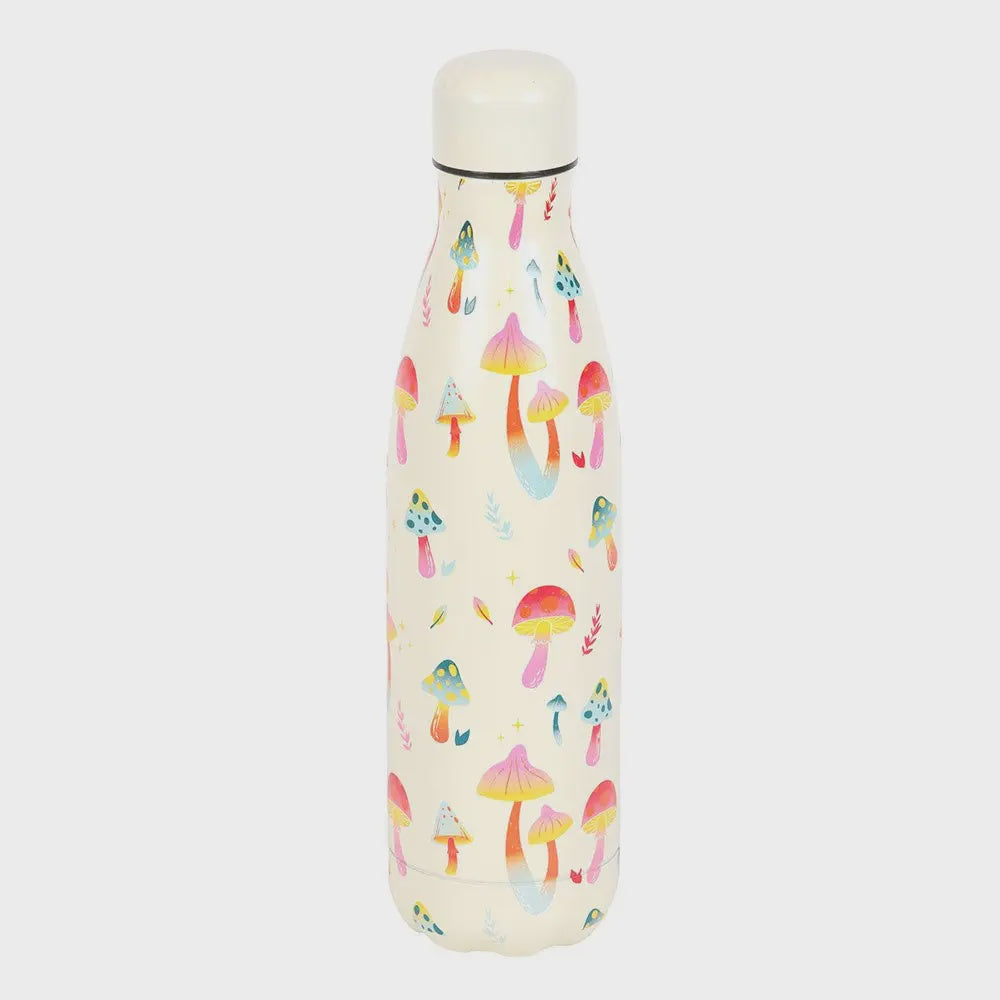 Water Bottle: Metal Mushroom 500ml - Multicolour - Something Different