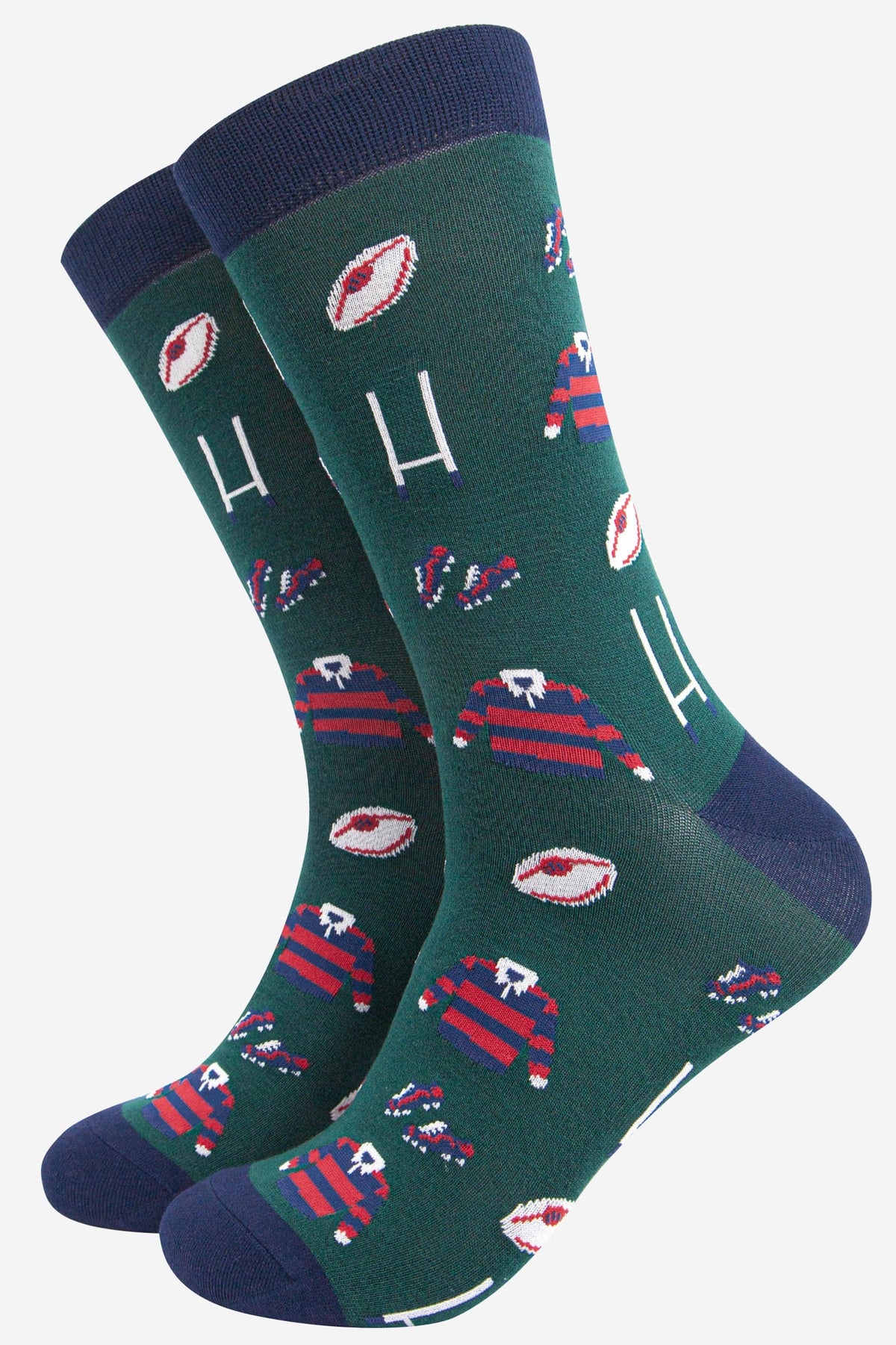 Men's Socks: Bamboo Rugby - Green - Sock Talk