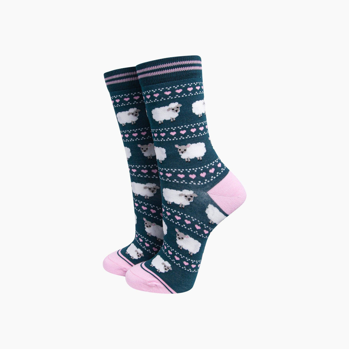 Ladies Socks:  Bamboo Sheep Fair Isle -  Forest Green - Sock Talk