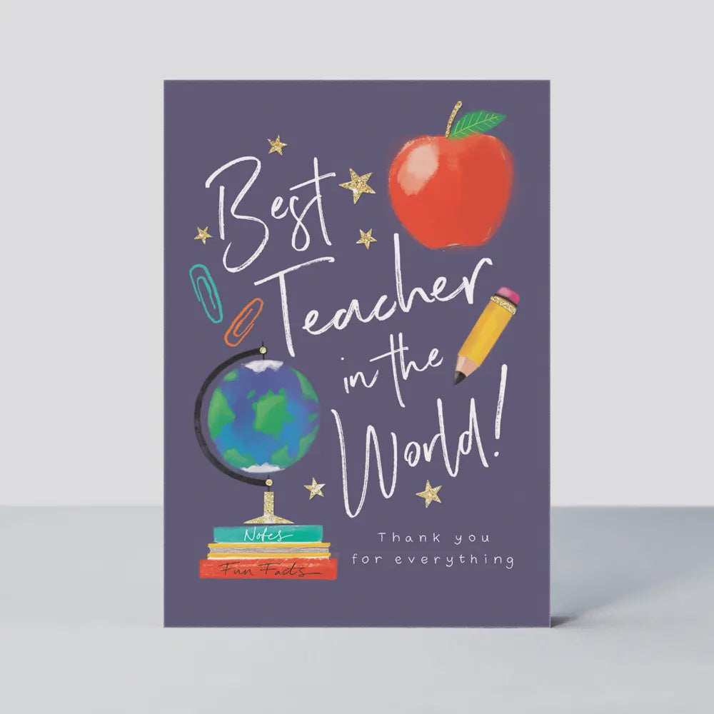 Thank You Teacher Card: Best Teacher In The World Apple Design - Rachel Ellen