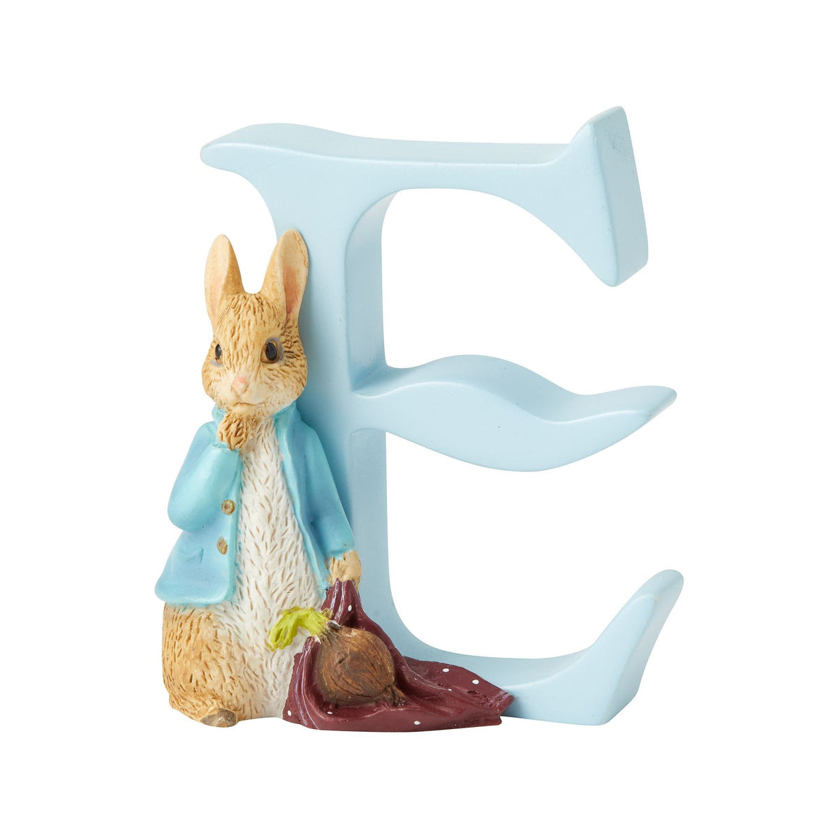 Letter Ornament: Handpainted Cast Stone  E   PETER RABBIT WITH ONIONS - Peter Rabbit