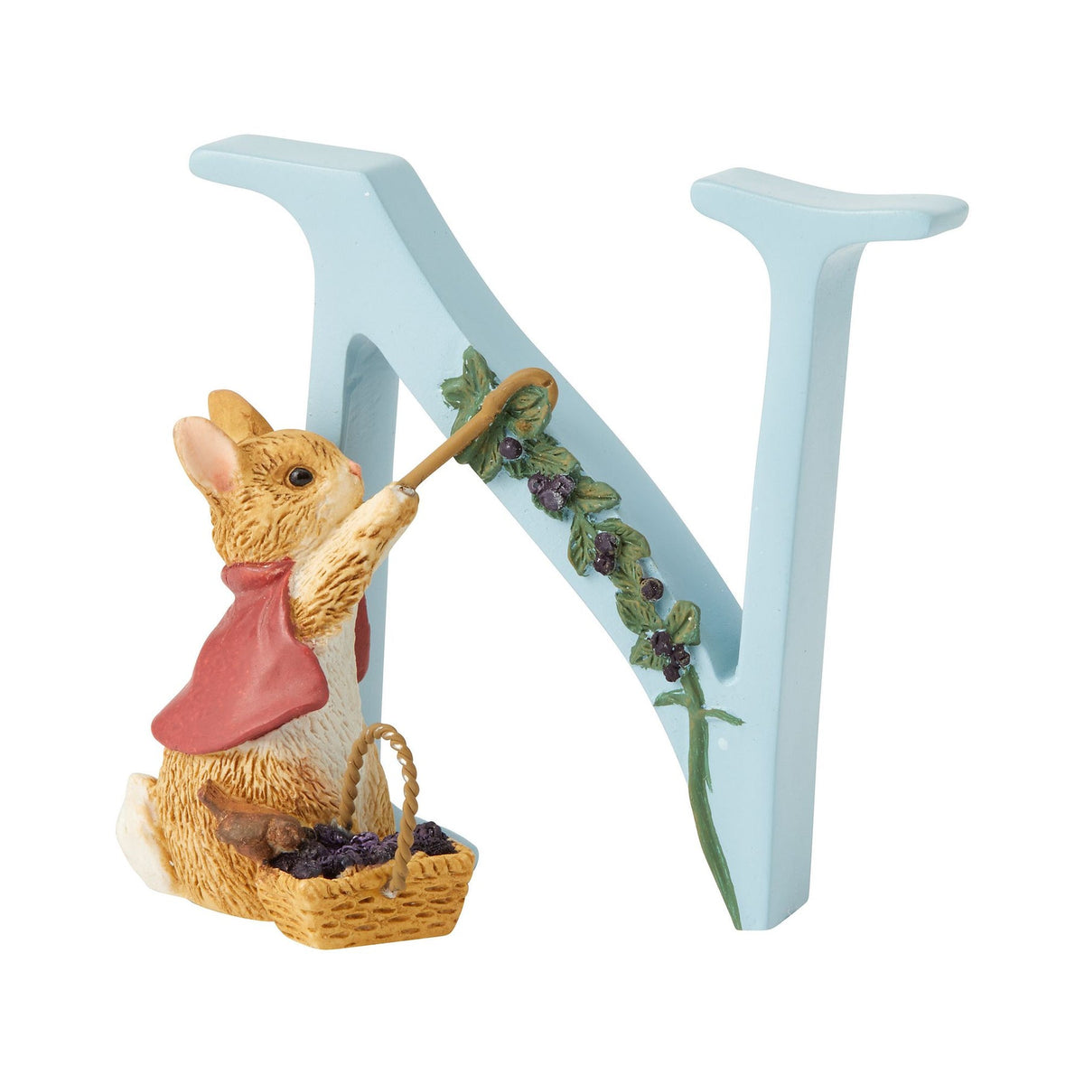 Letter Ornament: Handpainted Cast Stone  N   COTTON TAIL - Peter Rabbit